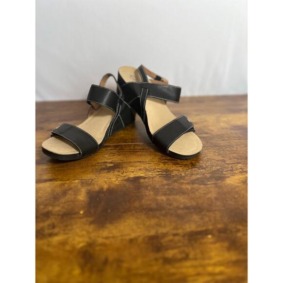 Clark’s SZ 8.5m womens ALTO black chunky wedge sandals - Picture 1 of 8
